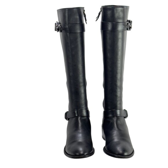 COLE HAAN Women's Black Leather Knee-High Riding Boots Buckle Detailing Size 7B - Picture 13 of 13